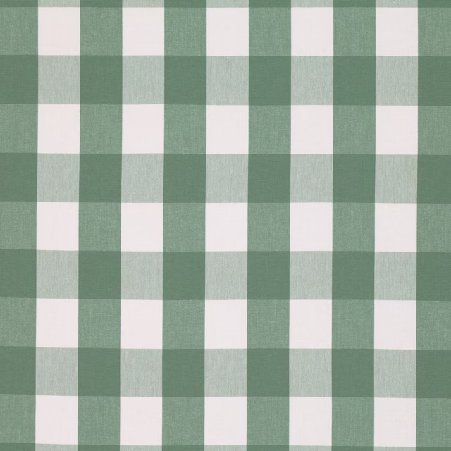 Muted celadon green and ivory check with a softly textured woven surface