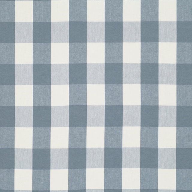 Blue-grey and ivory large gingham checks with a softly visible woven texture