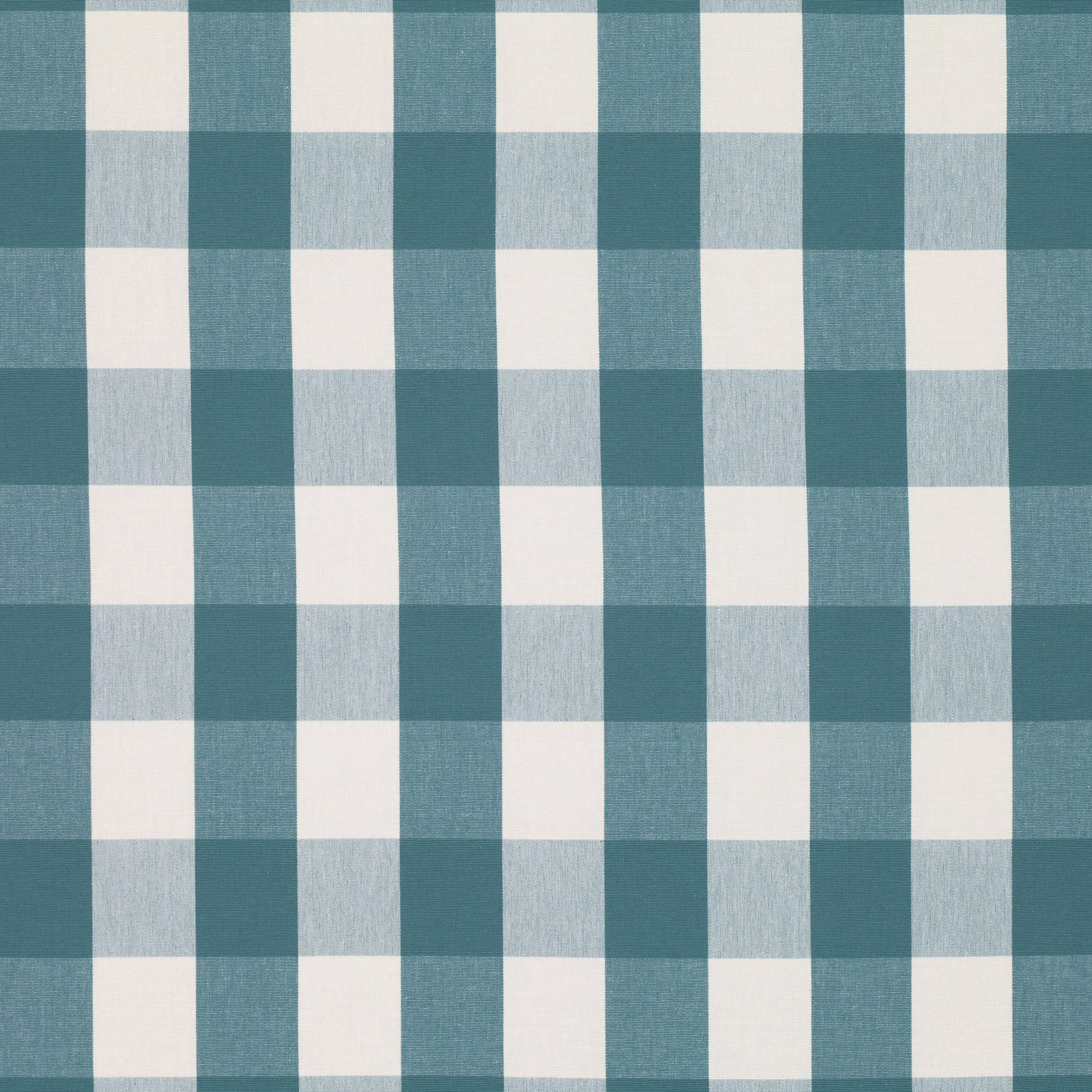 Muted robin egg blue and ivory check fabric with a softly textured woven surface
