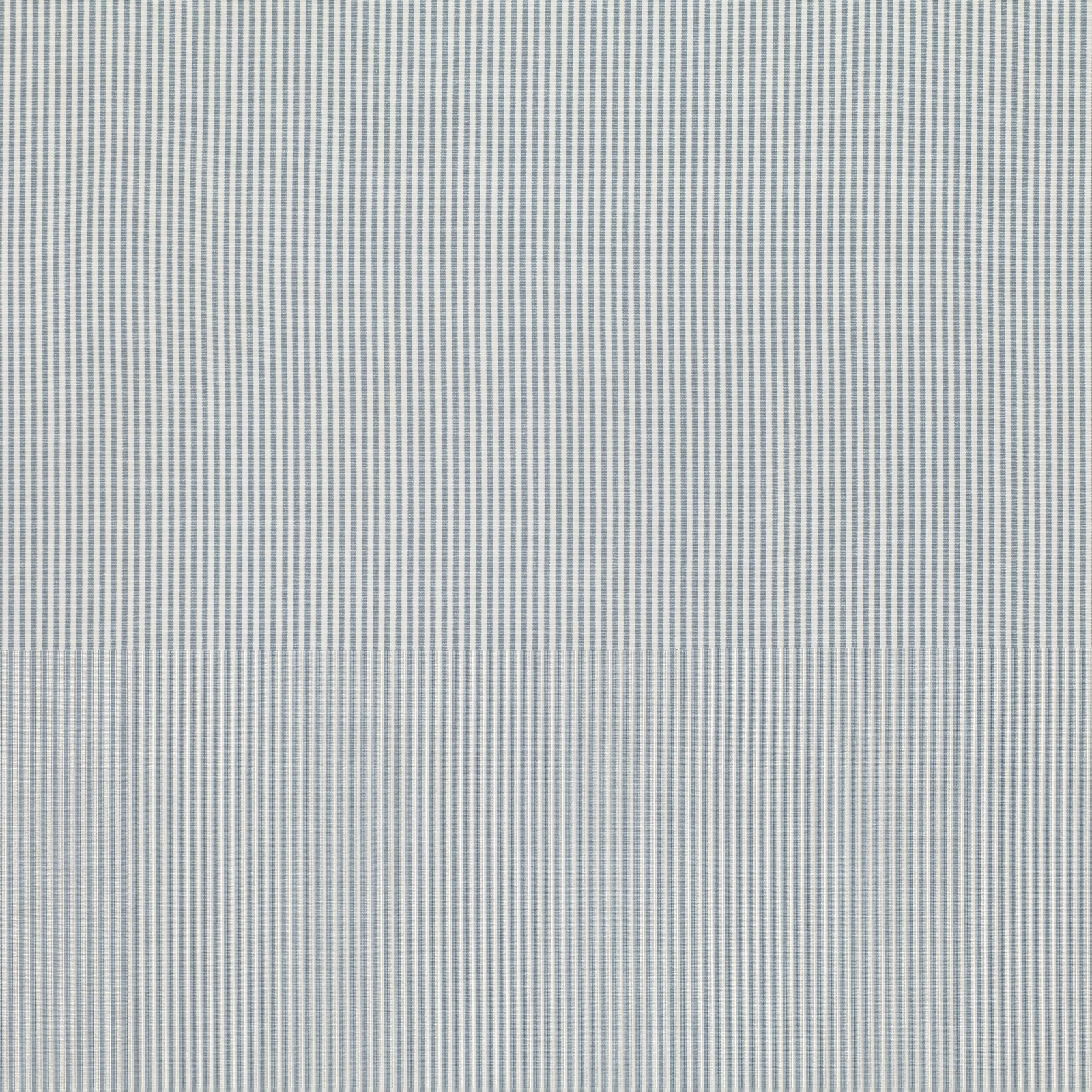 Close view of cool harbour-grey fabric with a fine blue-grey vertical stripe
