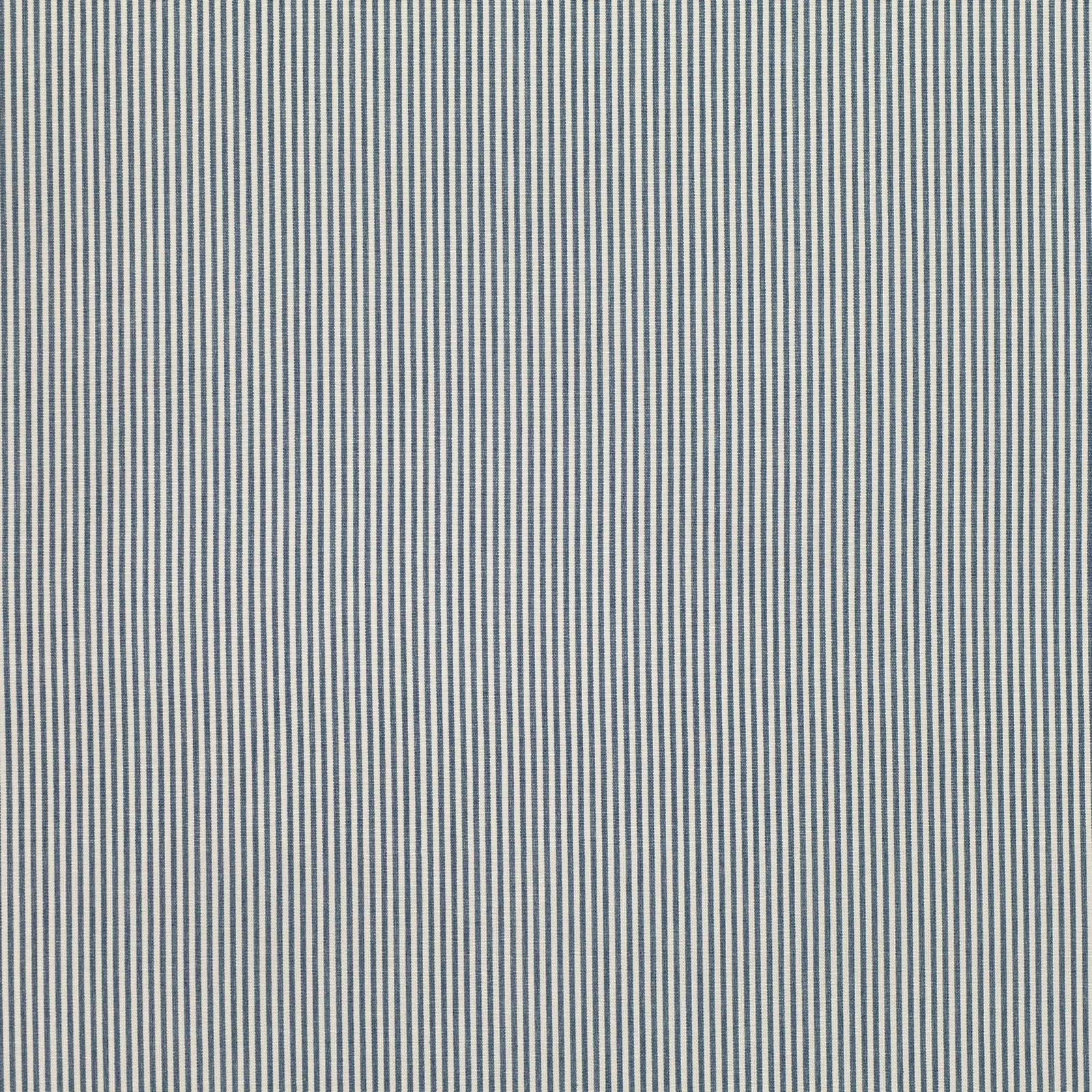 Fine vertical indigo and pale grey pinstripes with a subtly textured weave