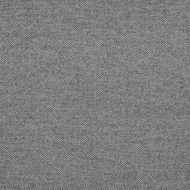 Close-up of cool French grey fabric with a fine woven herringbone texture