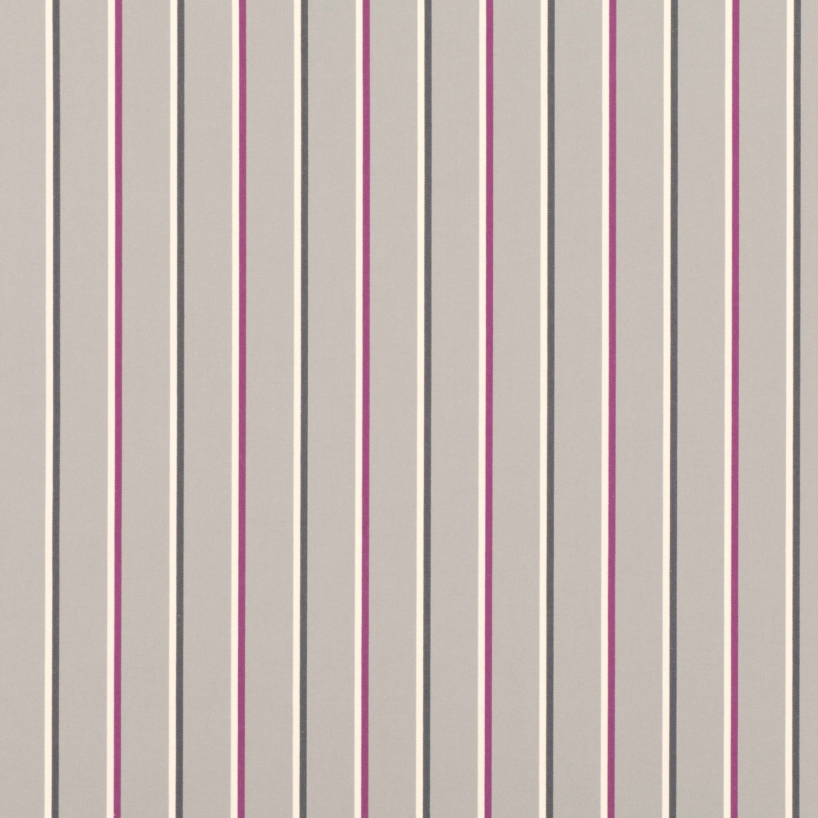 Cream woven fabric with narrow charcoal and vivid verbena pink vertical stripes