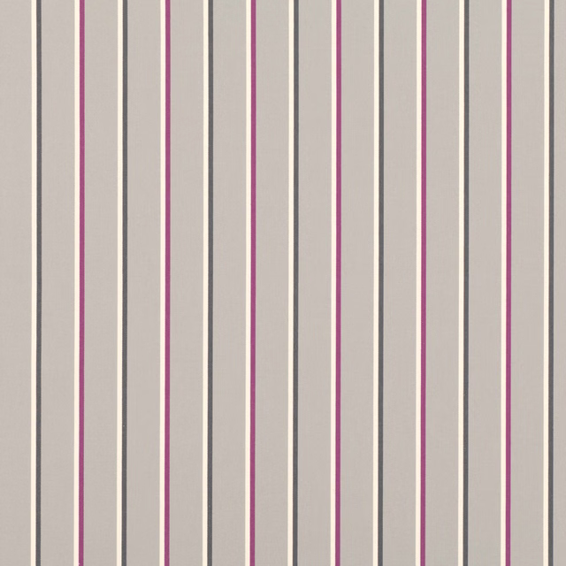 Cream woven fabric with narrow charcoal and vivid verbena pink vertical stripes