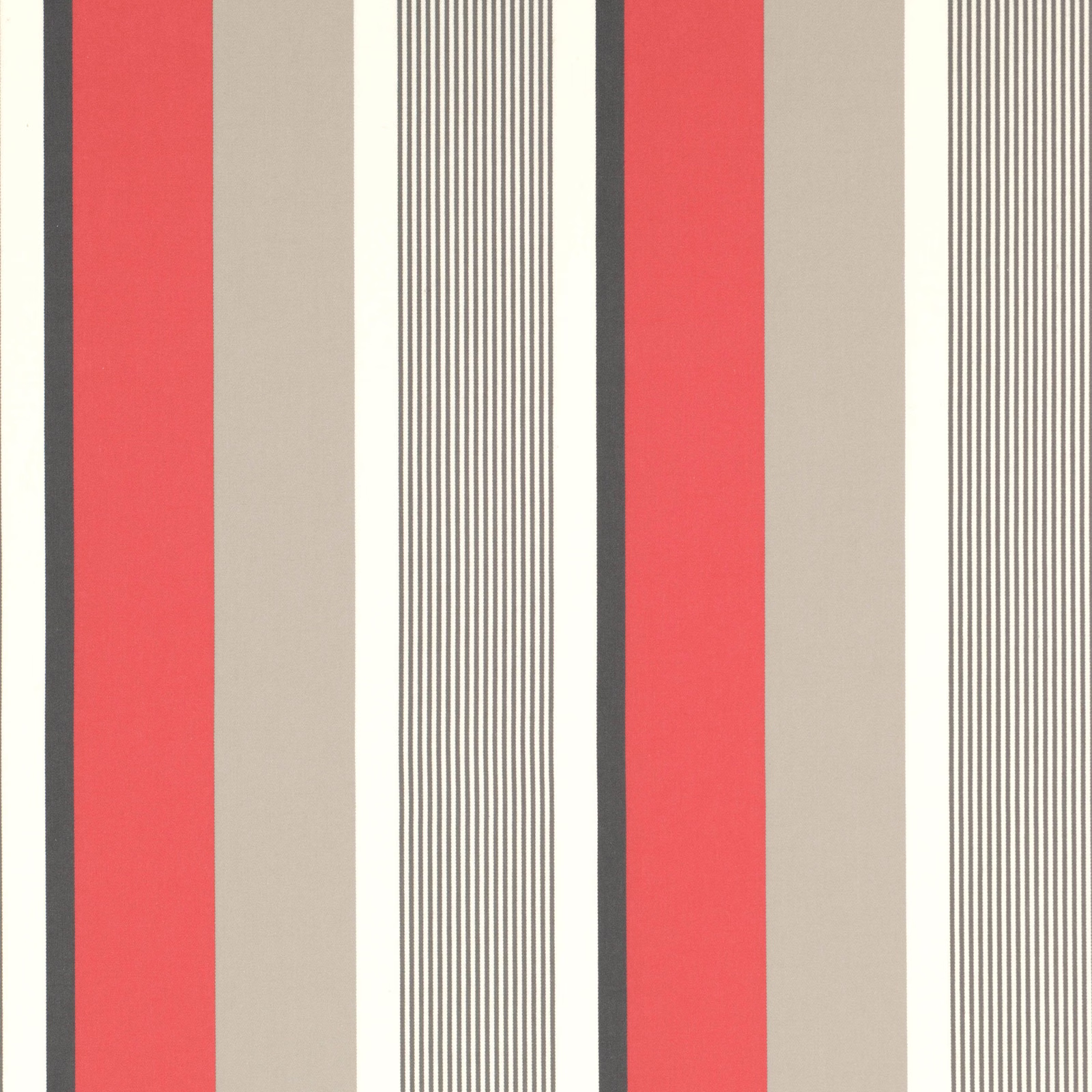 Coral, taupe, cream and charcoal vertical stripes with fine pinstripes