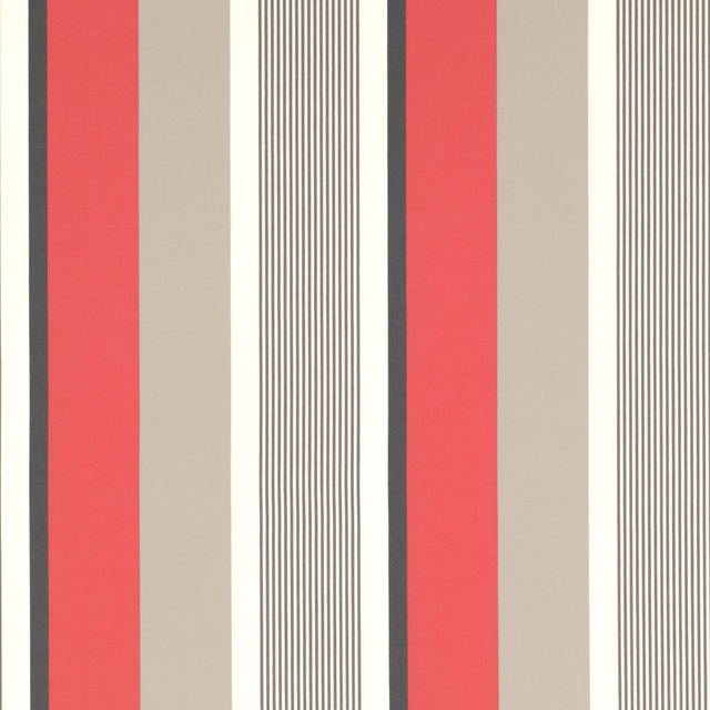 Coral, taupe, cream and charcoal vertical stripes with fine pinstripes