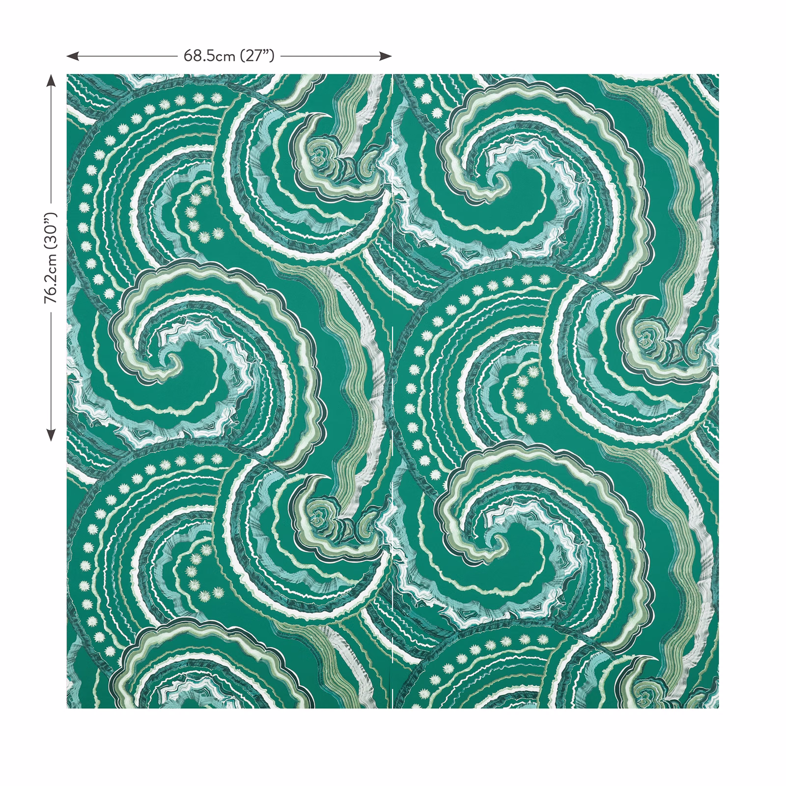 Deep teal wallpaper with swirling paisley forms and pale mineral-like contour lines