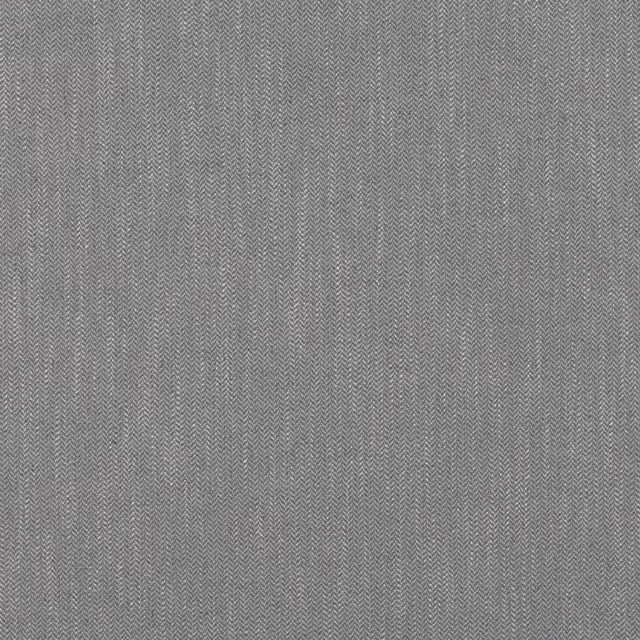 Close-up of cool pigeon-grey fabric with a fine textured herringbone weave