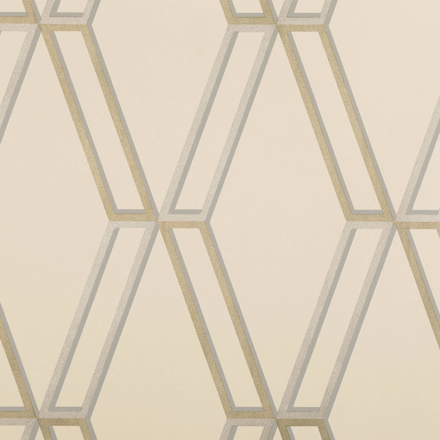 Warm travertine cream wallpaper with large grey and taupe angular geometric outlines