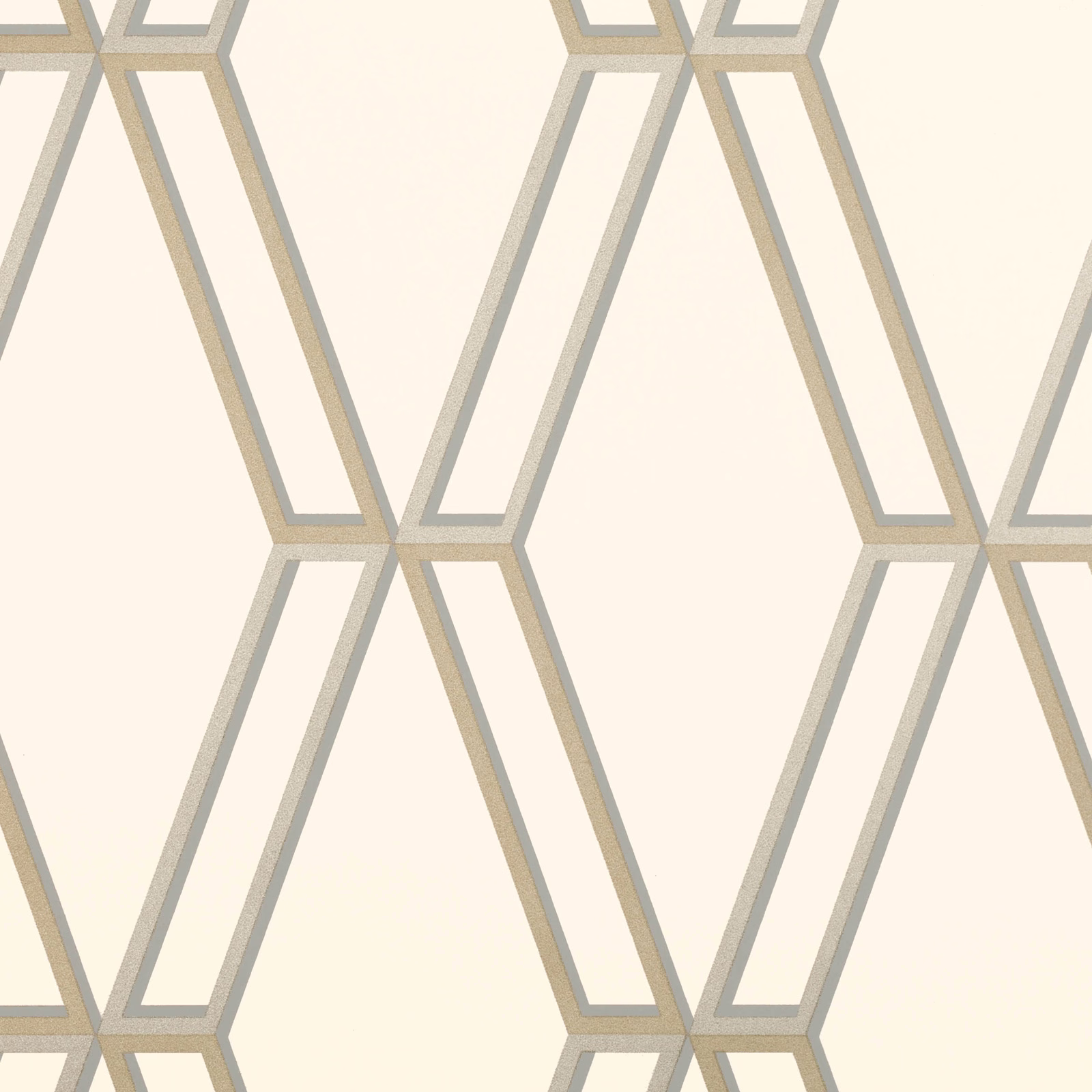 Warm ivory wallpaper with oversized interlocking taupe and grey geometric outlines