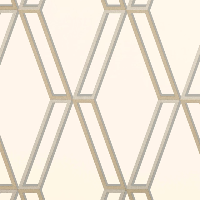 Warm ivory wallpaper with oversized interlocking taupe and grey geometric outlines