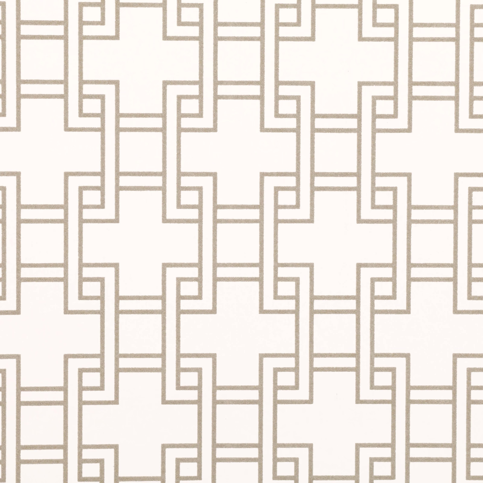Warm white wallpaper with repeating taupe stepped geometric lines