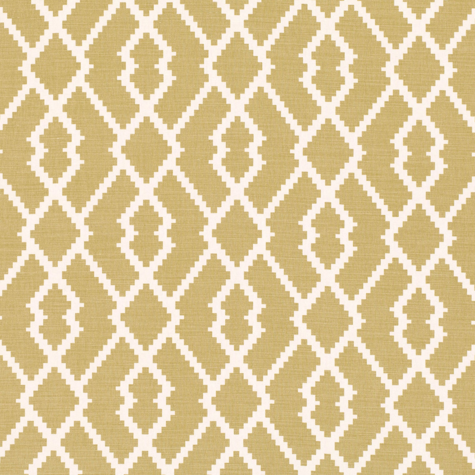 Warm dandelion-gold woven fabric with an ivory geometric diamond trellis pattern