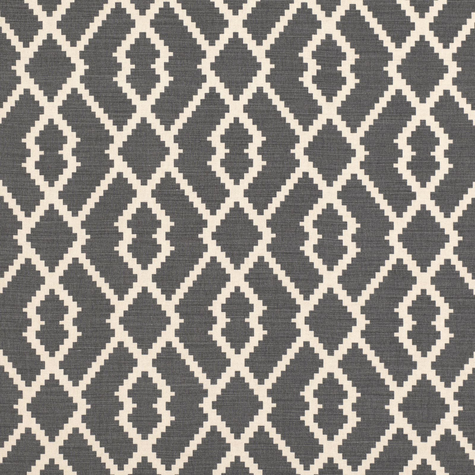 Charcoal-grey and ivory woven geometric lattice with stepped diamond motifs