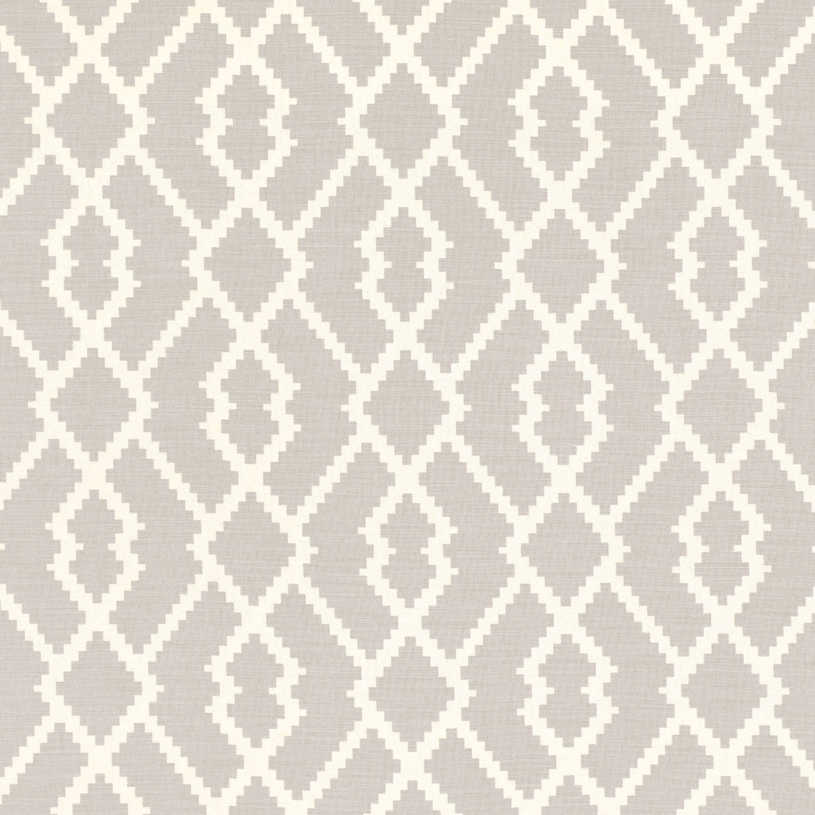 Warm mushroom taupe fabric with cream diamond trellis and fine woven texture