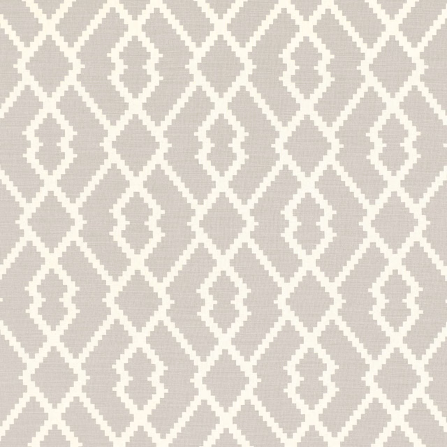 Warm mushroom taupe fabric with cream diamond trellis and fine woven texture