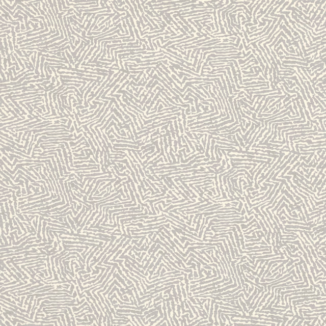 Pale pigeon-grey fabric with ivory maze-like geometric lines and a softly textured surface