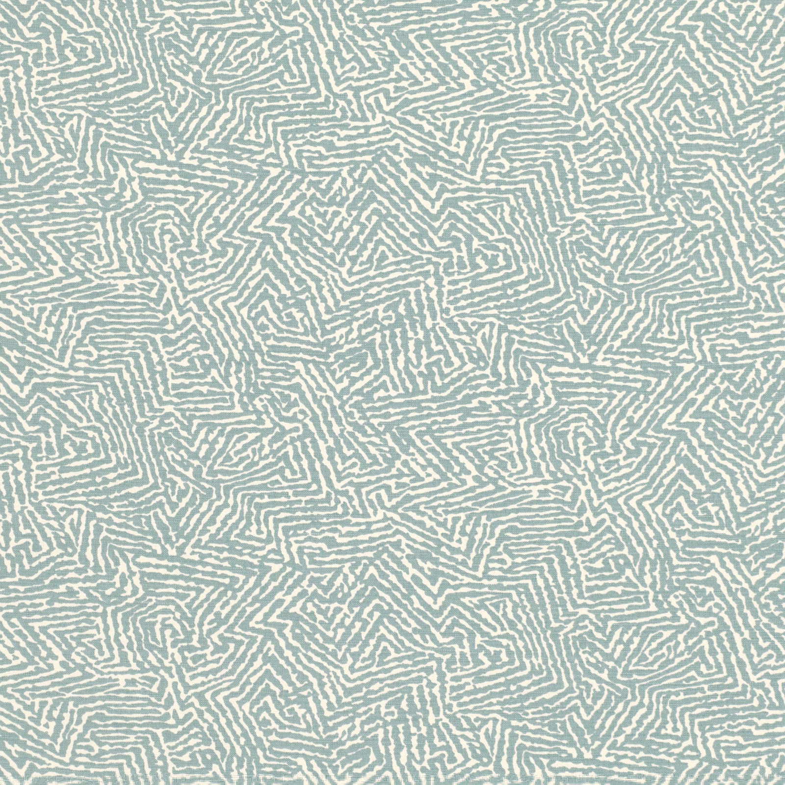 Pale blue-green fabric covered in dense cream maze-like lines