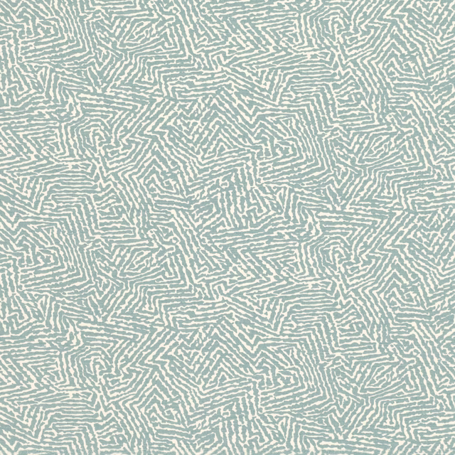 Pale blue-green fabric covered in dense cream maze-like lines