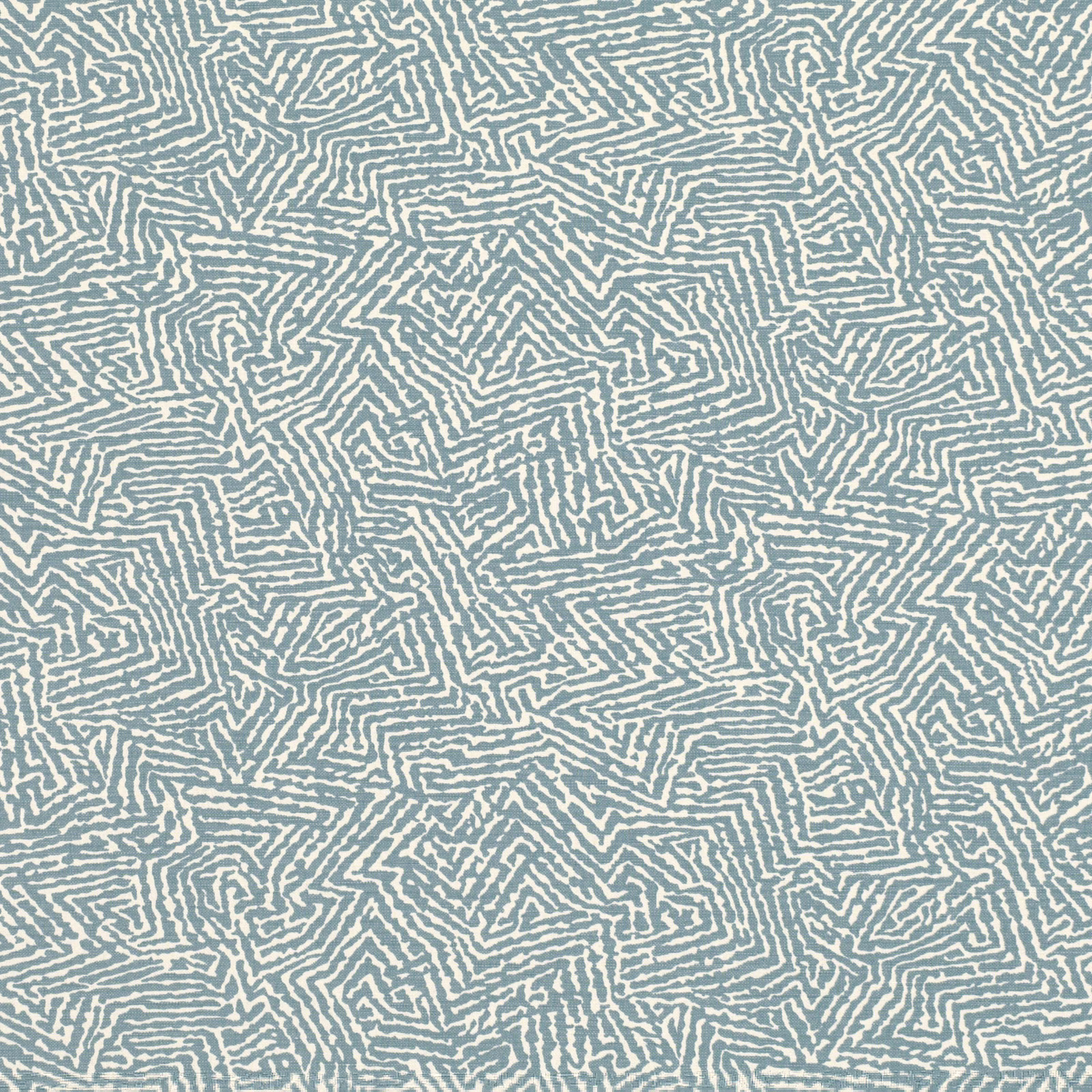 Cool steel-blue textile with ivory maze lines in a dense irregular repeat