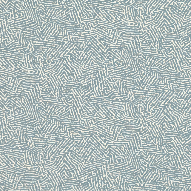 Cool steel-blue textile with ivory maze lines in a dense irregular repeat