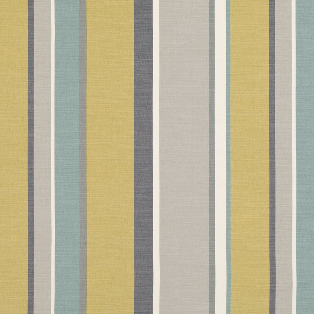 Mustard, aqua, grey and ivory vertical stripes with a fine woven texture