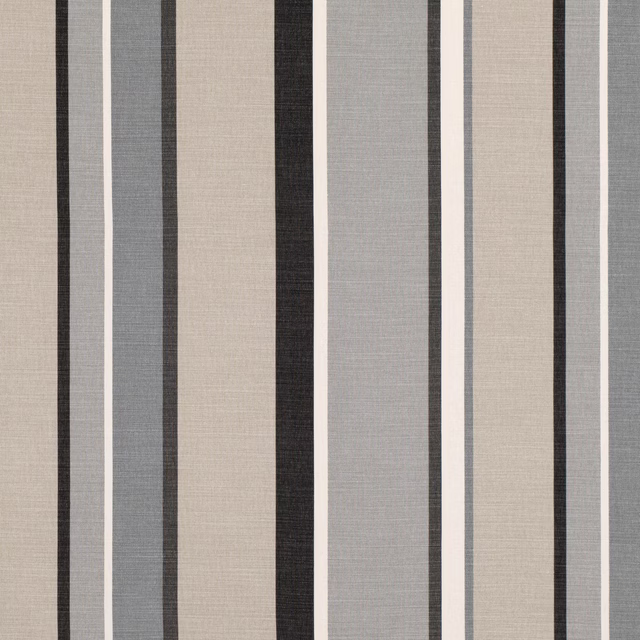 Vertical charcoal, grey, stone and ivory stripes in a fine woven texture