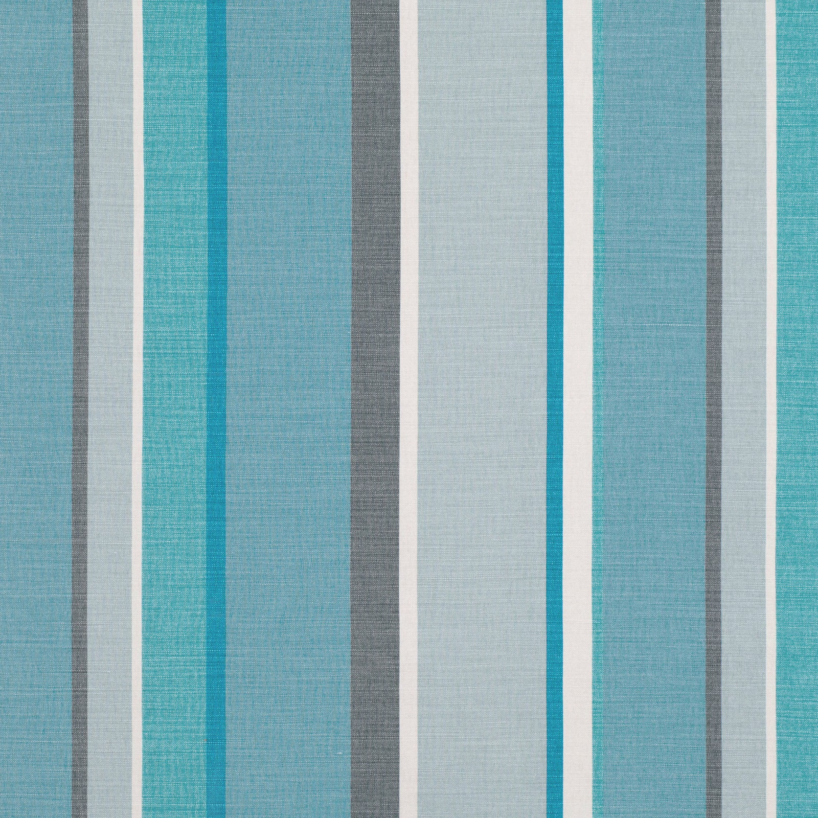 Cool turquoise and pale blue woven stripe with charcoal and ivory vertical bands
