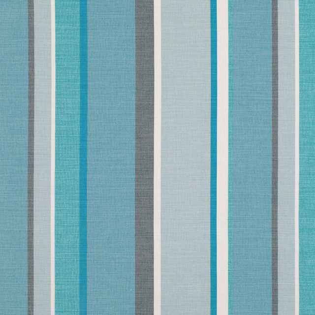 Cool turquoise and pale blue woven stripe with charcoal and ivory vertical bands