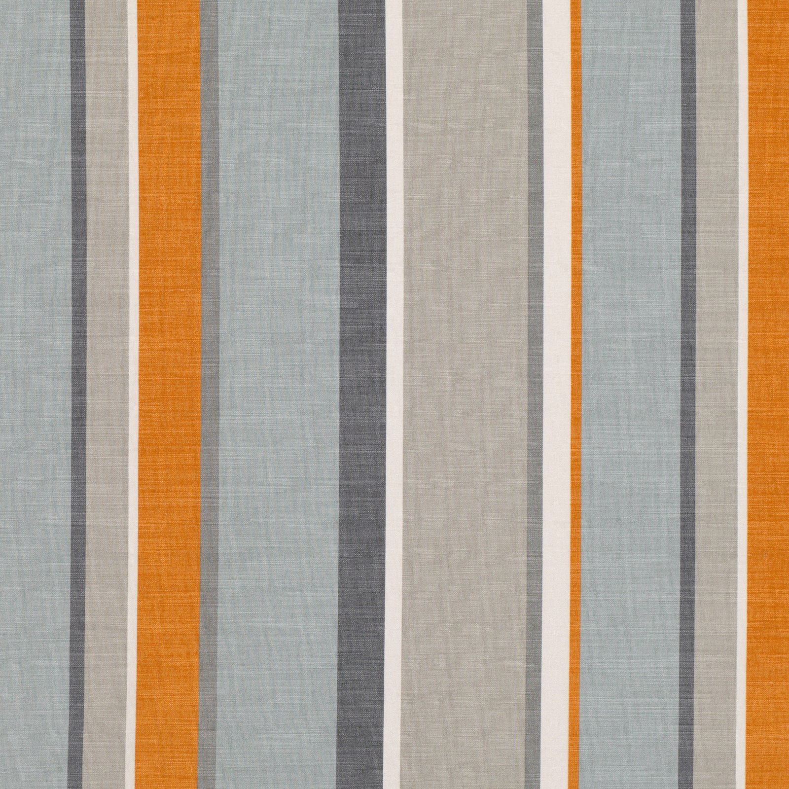 Pumpkin orange, blue-grey, charcoal and taupe vertical stripes with fine woven texture