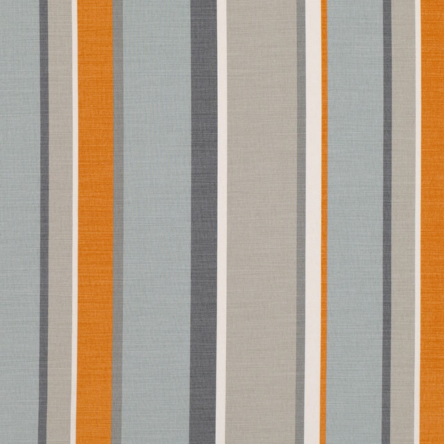 Pumpkin orange, blue-grey, charcoal and taupe vertical stripes with fine woven texture