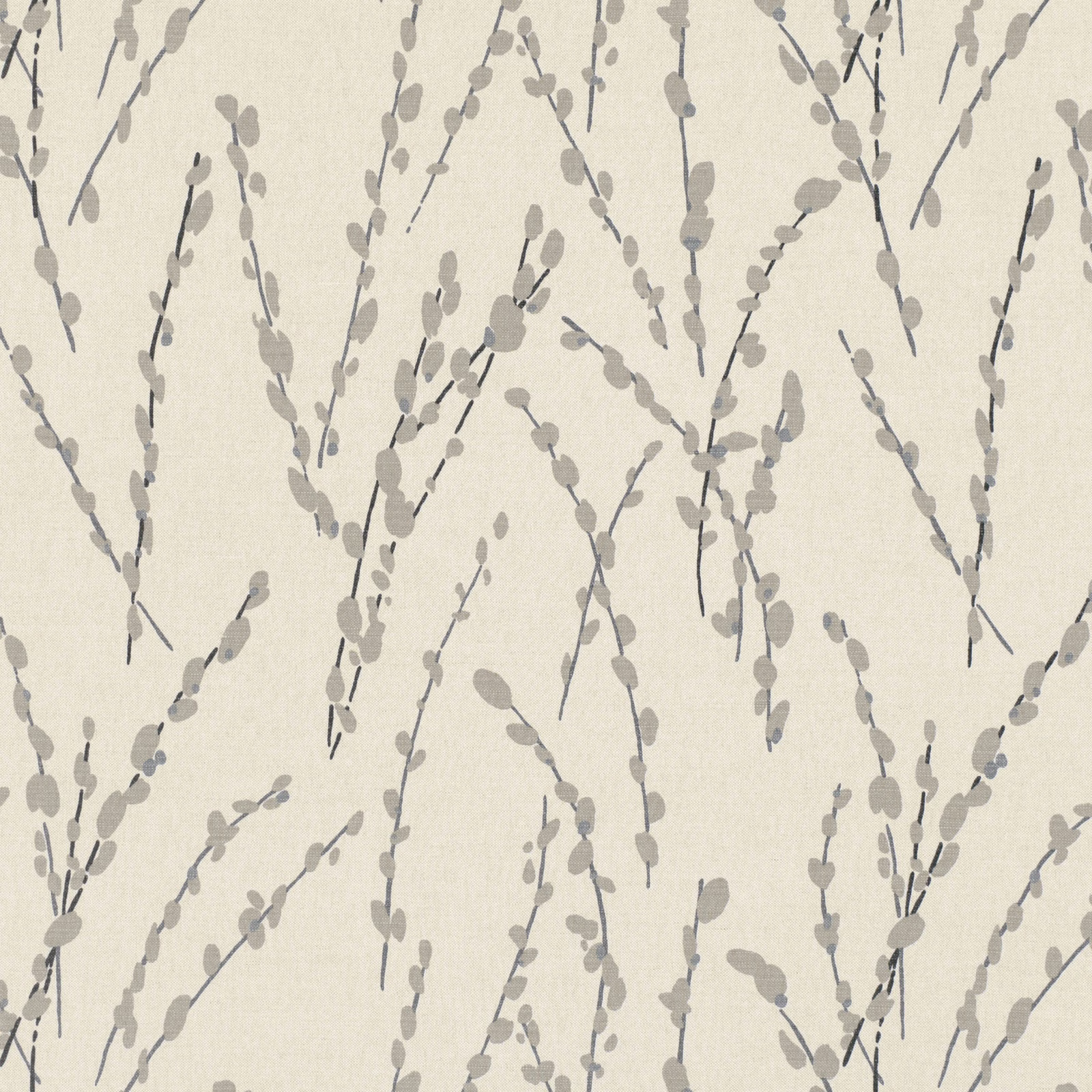 Warm natural beige fabric with scattered taupe-grey twig sprigs and subtle woven texture