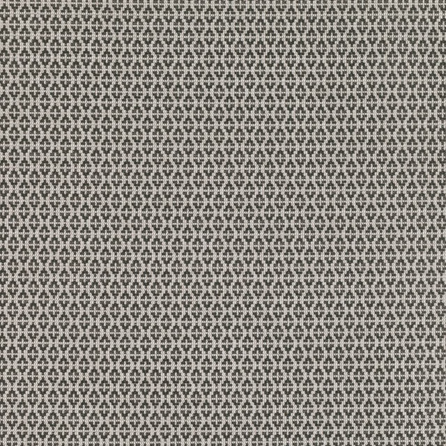Charcoal grey woven fabric with a small ivory geometric lattice pattern