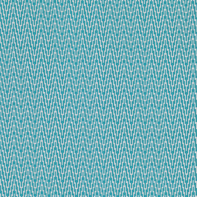 Deep peacock teal woven fabric with fine pale blue vertical zigzag lines