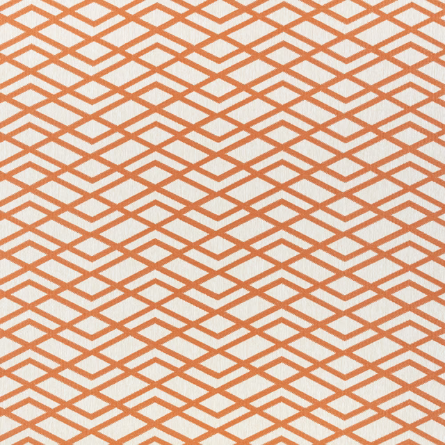 Warm henna-orange diamond lattice woven across a pale cream ground
