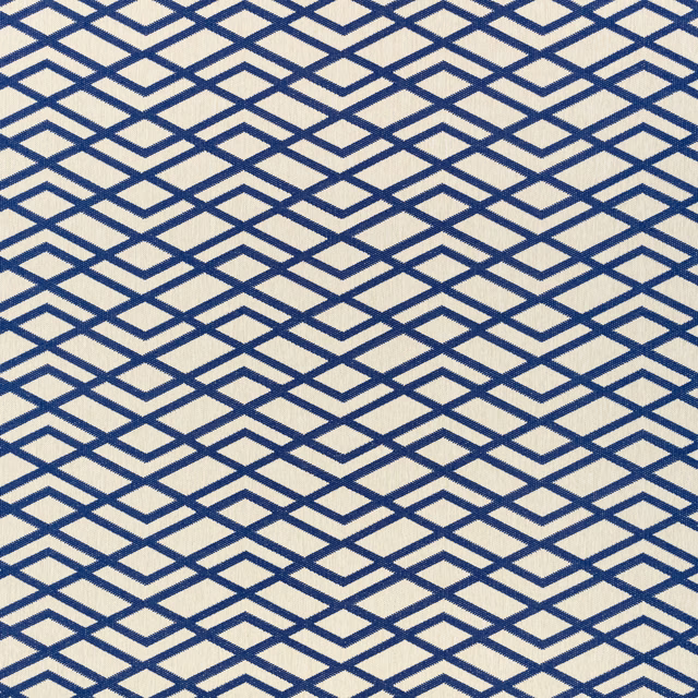 Deep navy interlocking diamond lattice over a textured ivory woven ground