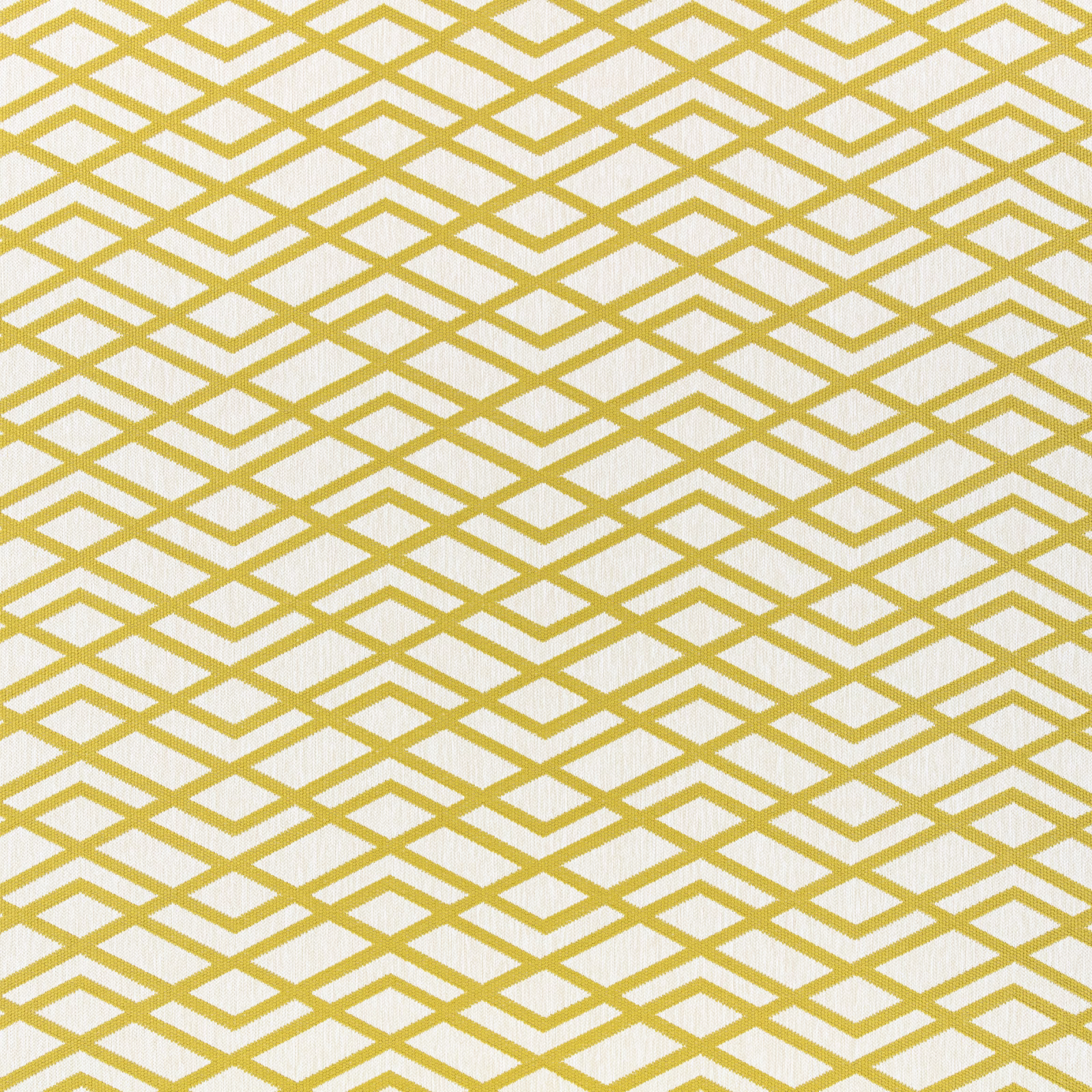 Mustard-gold diamond lattice woven across an ivory outdoor fabric surface