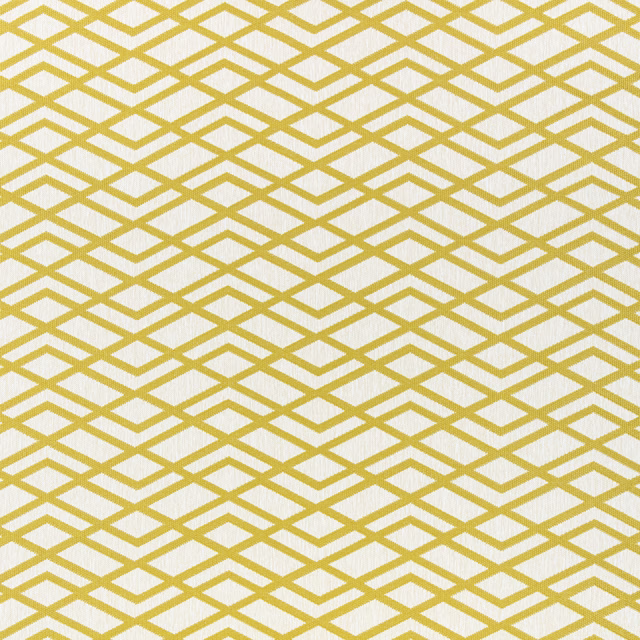 Mustard-gold diamond lattice woven across an ivory outdoor fabric surface