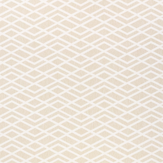 Pale beige woven ground with a crisp cream geometric lattice repeat