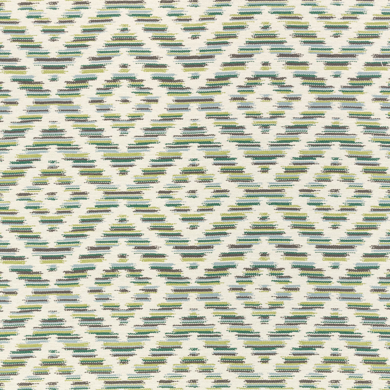 Cream outdoor textile with broken basil-green geometric dashes and woven texture