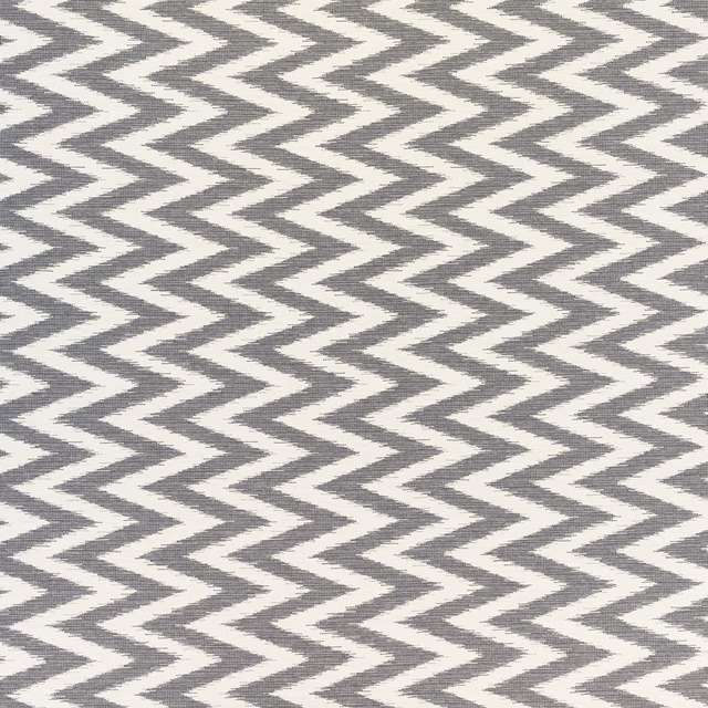 Slate-grey and ivory woven chevron fabric with a repeating zigzag pattern