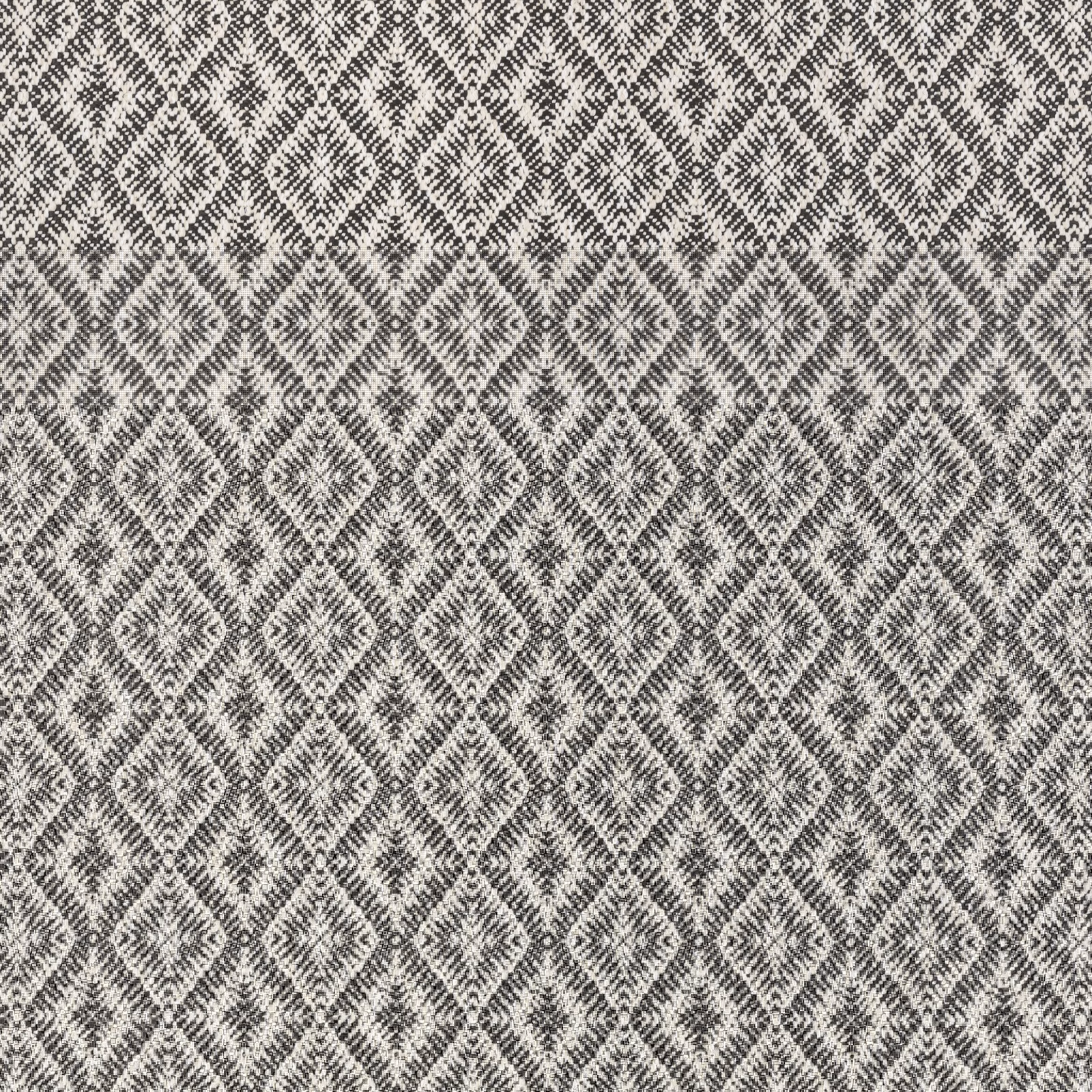 Cool slate-grey textile with ivory diamond motifs in a dense woven texture