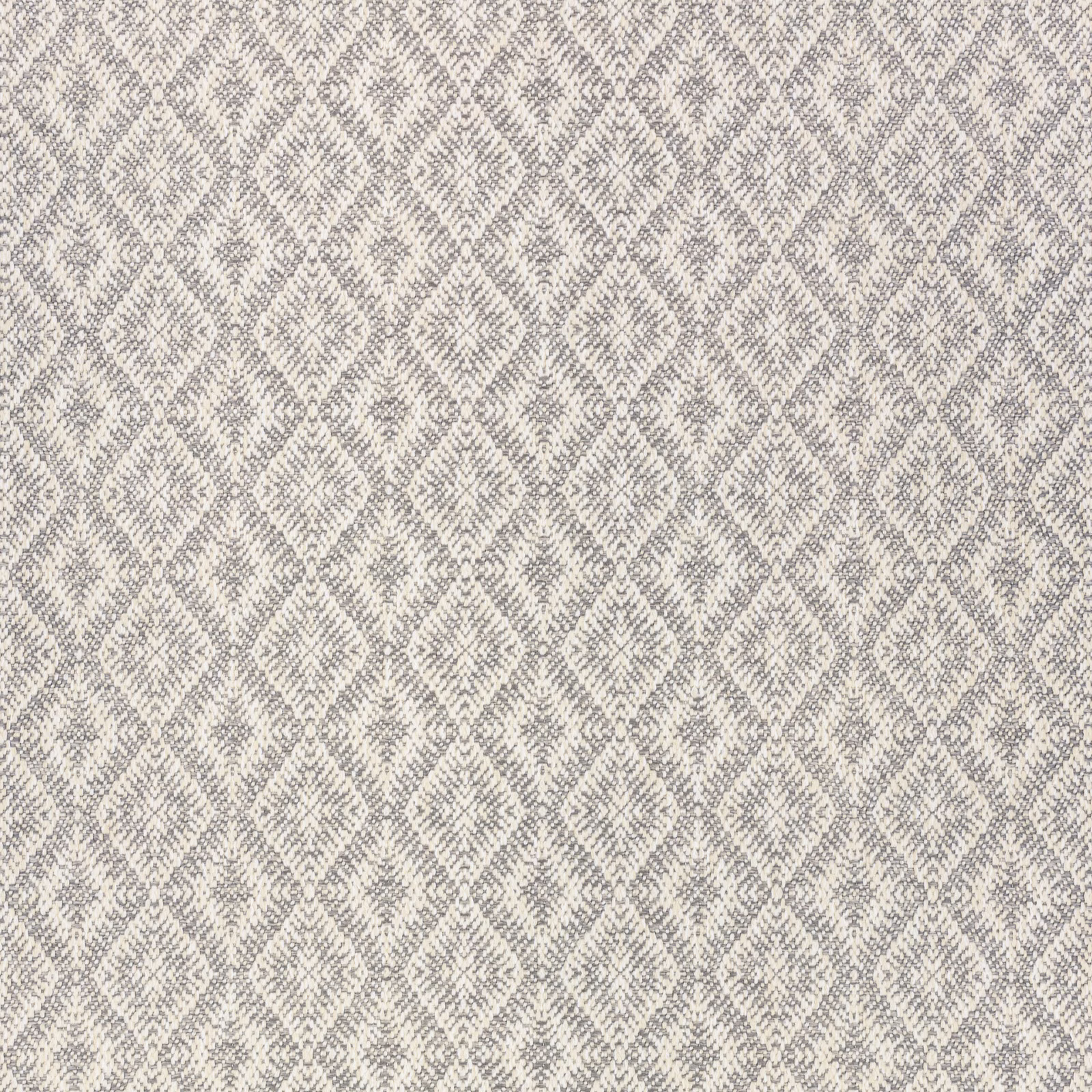 Soft grey and ivory outdoor tweed with repeating woven diamond motifs