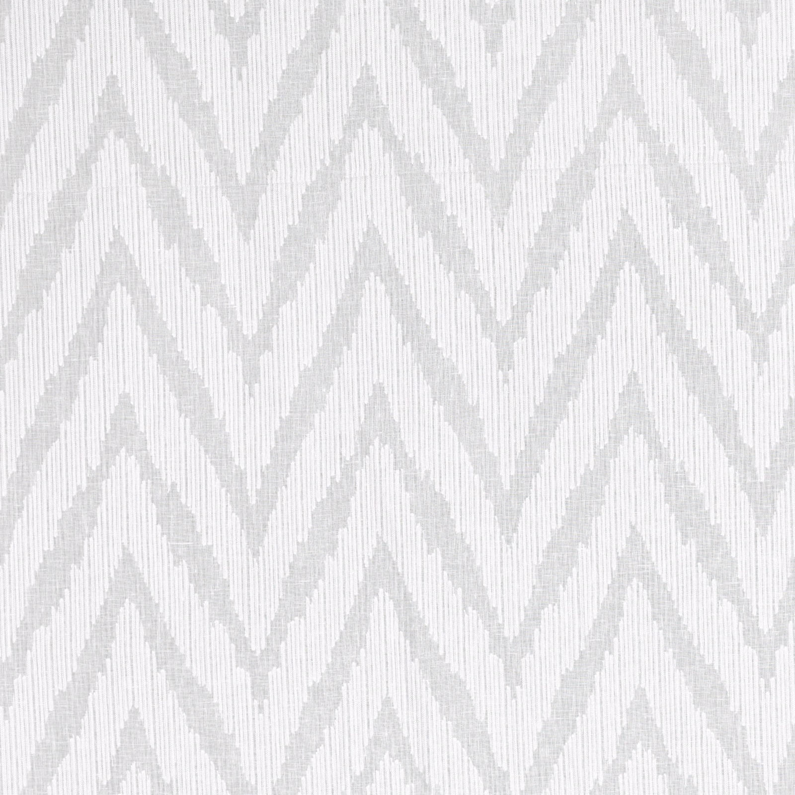 Porcelain-white woven fabric with pale grey broken chevrons and fine vertical rib texture