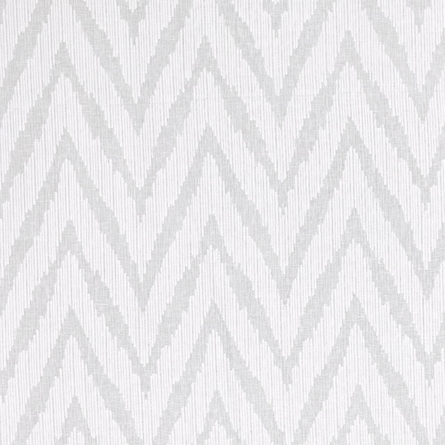 Porcelain-white woven fabric with pale grey broken chevrons and fine vertical rib texture