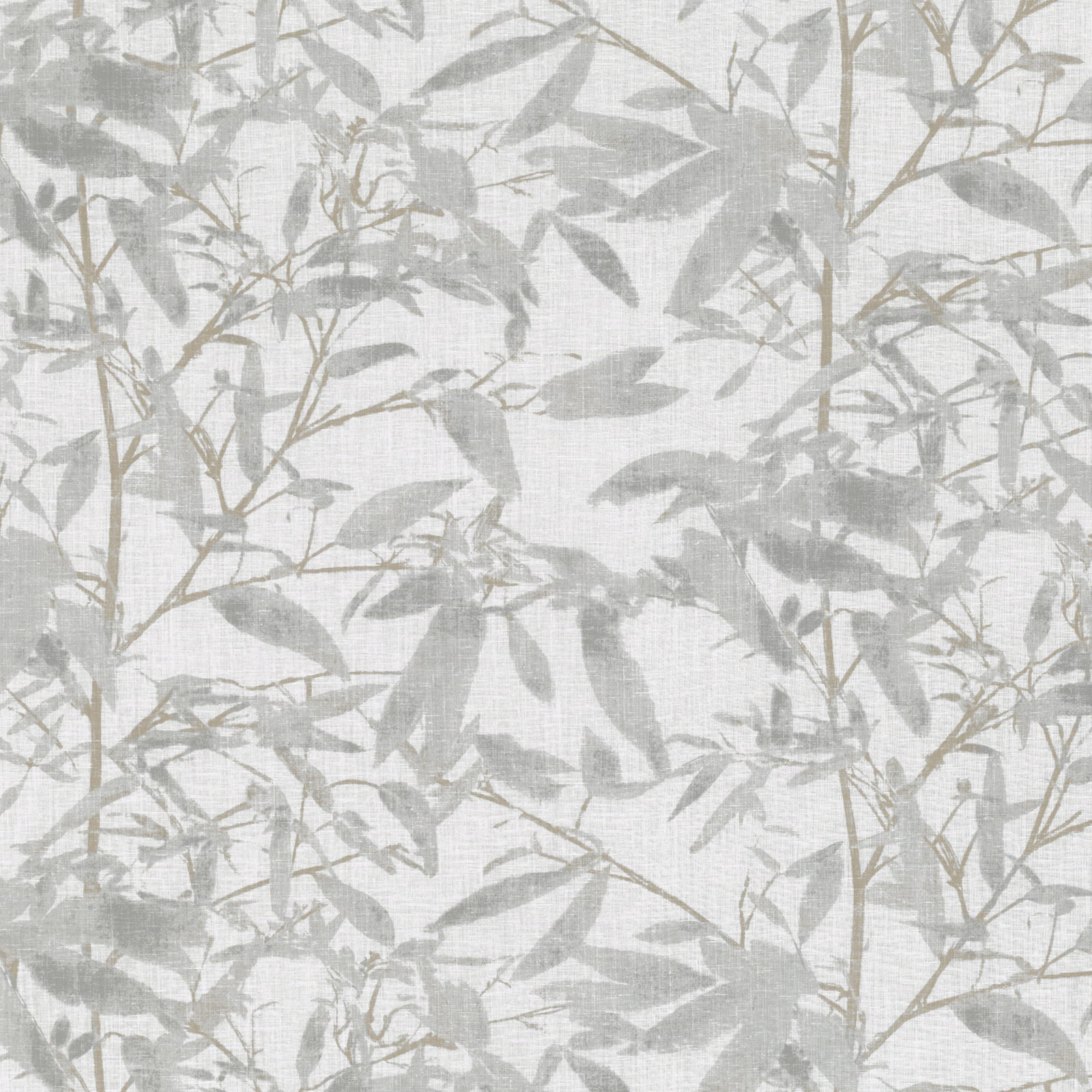 Pale silver-grey sheer fabric with layered leafy branches and fine woven texture