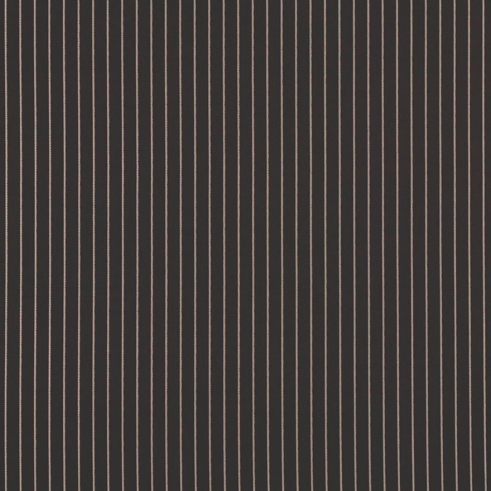 Dark charcoal textile with closely spaced taupe vertical pinstripes and subtle woven texture