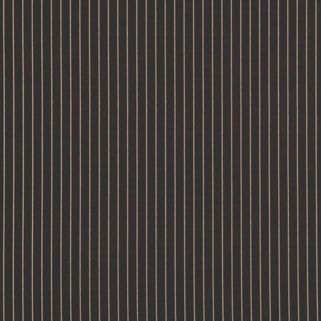 Dark charcoal textile with closely spaced taupe vertical pinstripes and subtle woven texture