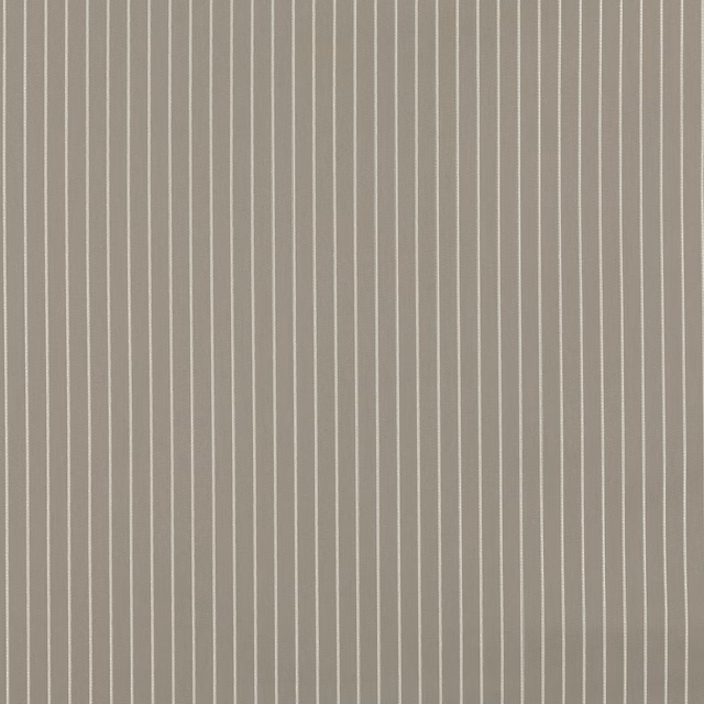 Taupe-grey Aviso fabric with fine cream vertical pinstripes and subtle woven texture