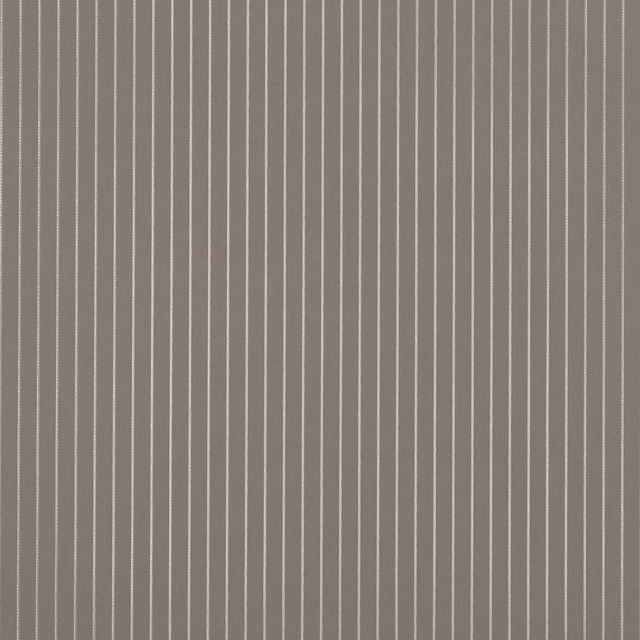 Warm taupe fabric with closely spaced fine cream vertical stripes and subtle woven texture